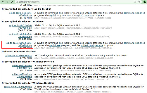 SQLite download page