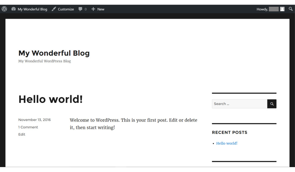 First WordPress Page When Viewing As Administrator