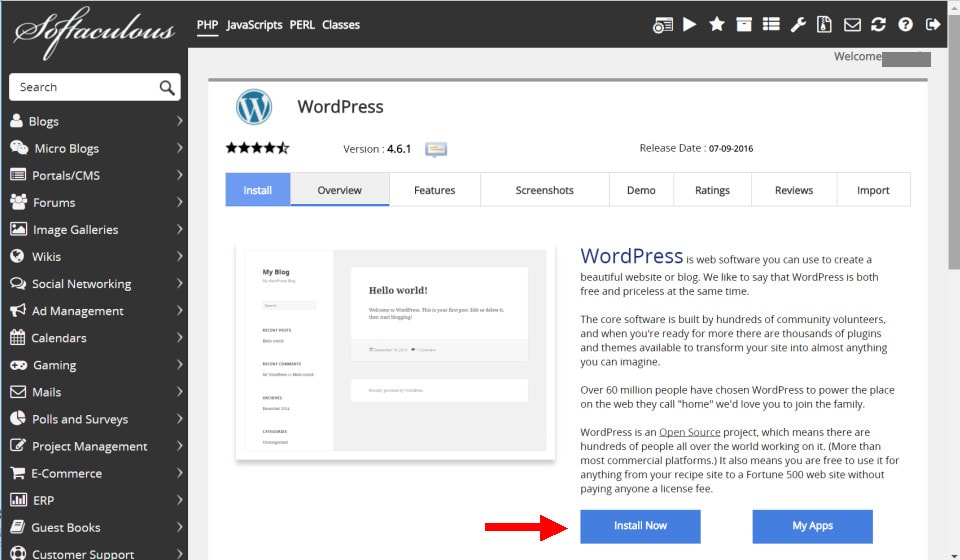Wordpress Installation Page In CPanel Softaculous Apps Installer
