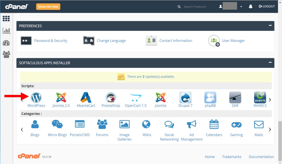 Wordpress Script In Softaculous Apps Installer in CPanel